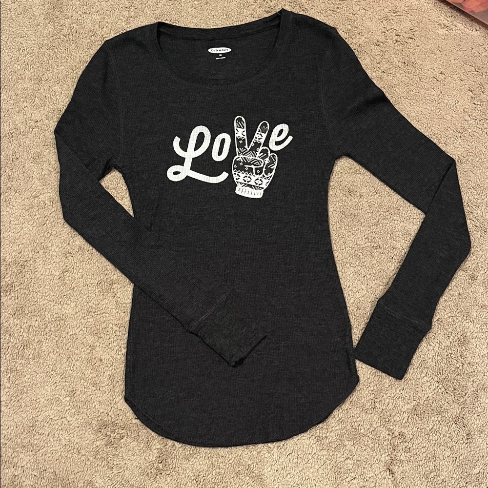 Old Navy Black Long Sleeve Tee with Love Graphic